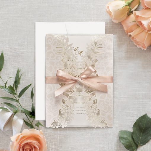 Invitatie de Nunta Deosebita cu Model Floral Laser 39707