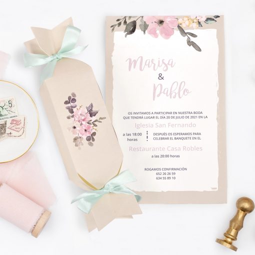 Invitatie de Nunta Bombonica cu Model Floral Acuarela 39726