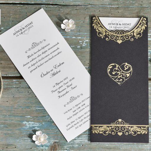 Invitatie de Nunta Eleganta cu inimioara aurie 70289