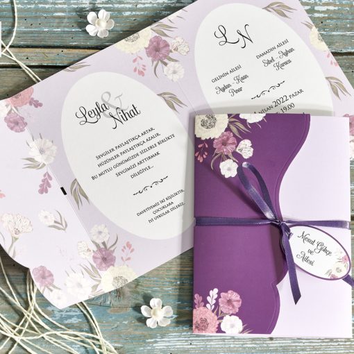 Invitatie de Nunta cu Model Floral violet 70341
