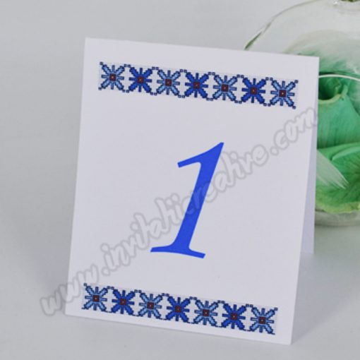 Numar de Masa Rustic cu Motiv Traditional albastru