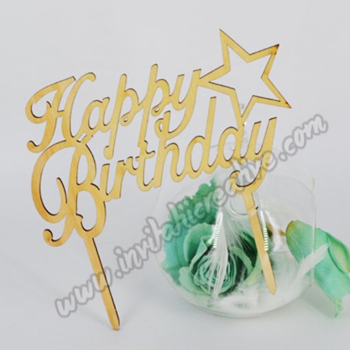 Ornament Lemn pentru Aranjamente si Torturi - Happy Birthday