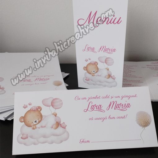 Alternative view of Plic de Bani Botez Haios cu Ursulet Somnoros si Baloane Roz