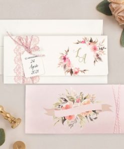 Alternative view of Invitatie de Nunta cu Poza model Dantela si Coronita de Flori Acuarela 39718