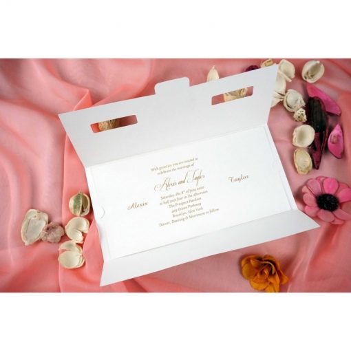 Alternative view of Invitatie de Nunta cu Model Floral Auriu si Perla 70339