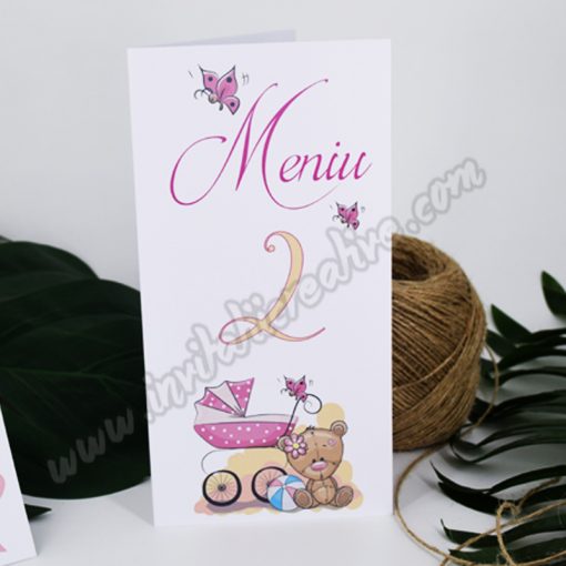 Meniu botez ursulet si carucior roz