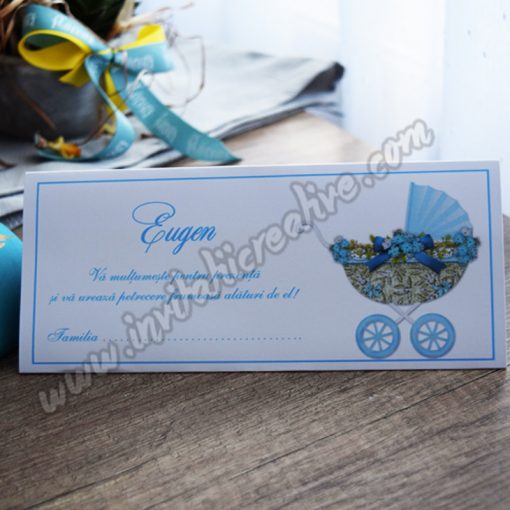 Plic de bani carucior retro cu flori albastre