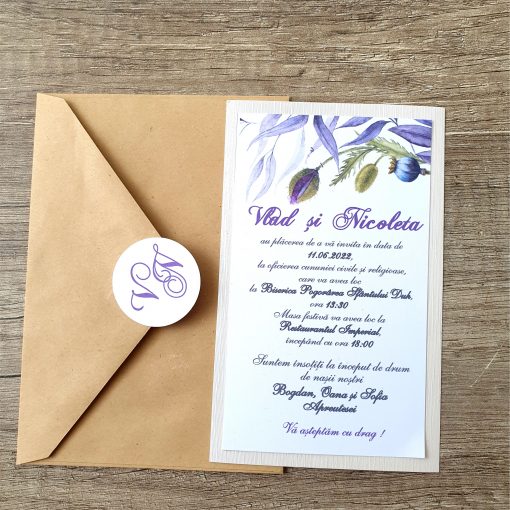 Invitatie de nunta watercolor mov