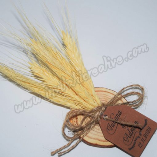 Marturie Suport Lemn Magnetic cu Buchet de Grau