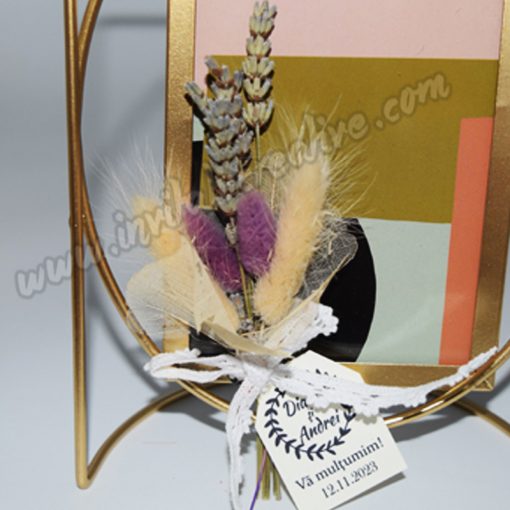 Marturie Magnetica Buchet Elegant Flori Uscate si Lavanda