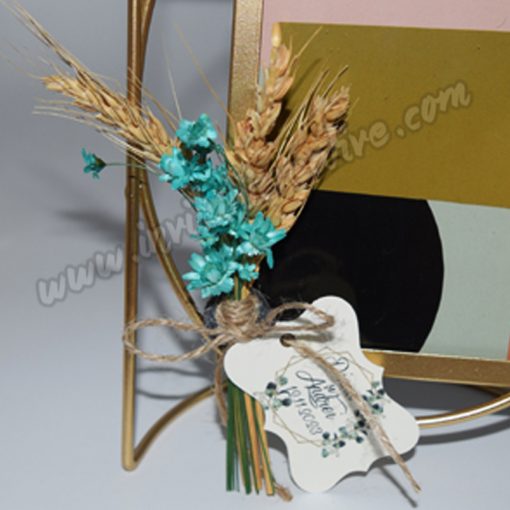 Marturie Magnetica Buchet Rustic cu Spice Grau si Flori Uscate Verzi