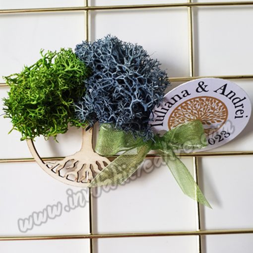 Marturie Magnetica Lemn Copac cu Licheni Verzi-Albastri