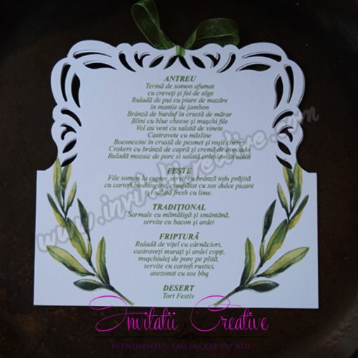 Alternative view of Meniu Nunta Elegant Lasercut Crenguta de Maslin si Fundita