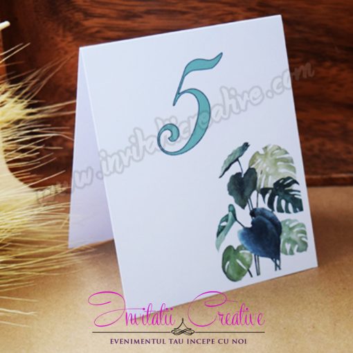 Numar de masa Nunta cu Frunze Tropicale