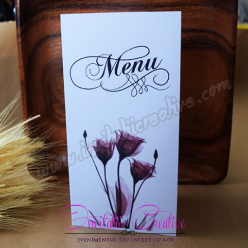 Meniu Nunta Elegant cu Flori de Camp Bordo