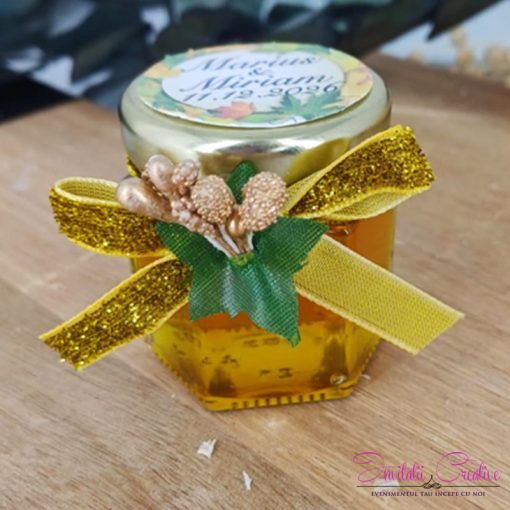 Marturie Borcanel Miere Deosebit cu Funda Catifea si Flori Aurii
