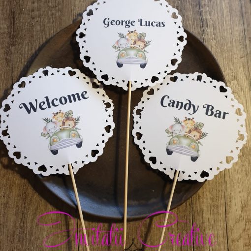 Topper Mesaj Model Decupat Inimioare cu Animalute Safari