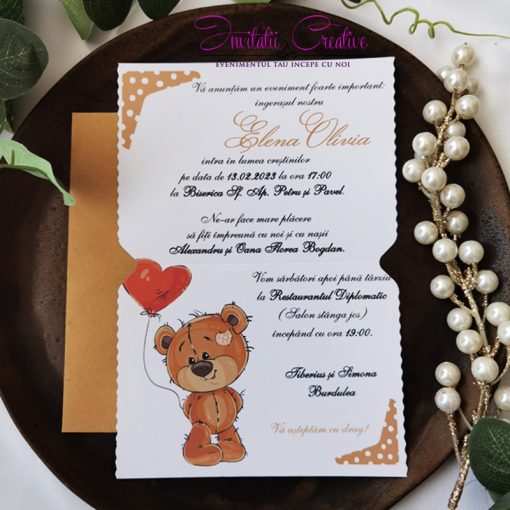 Invitatie de Botez Haioasa Ursulet cu Inimioara