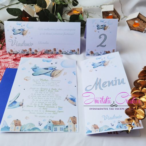 Alternative view of Numar de Masa Botez Watercolor Baloane Body si Suzeta Bleu