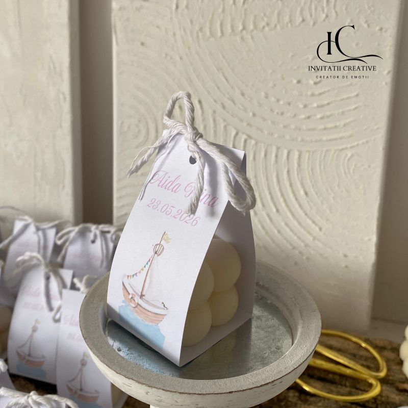 Marturie Botez Tema Marina Lumanare Bubble mica cu Barcuta - imagine 3