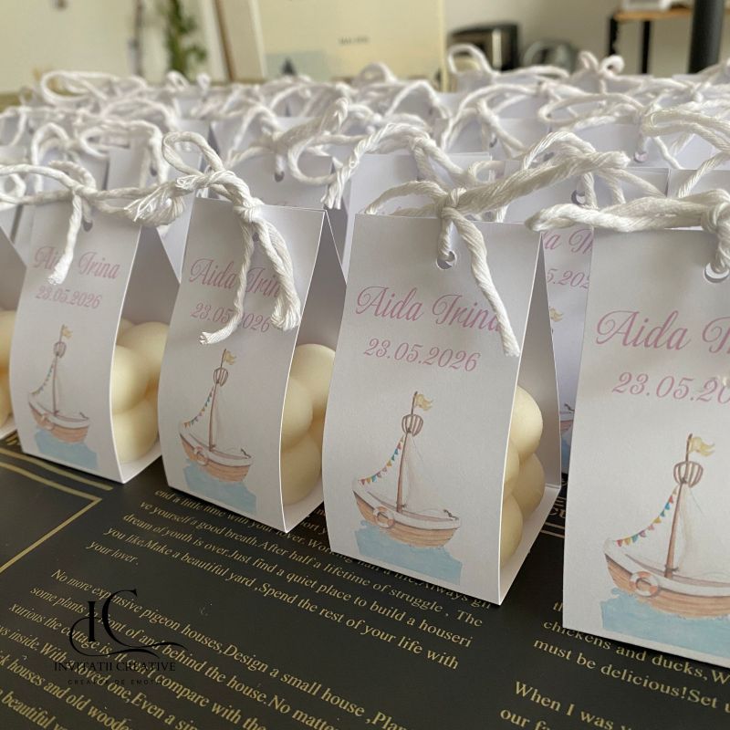 Marturie Botez Tema Marina Lumanare Bubble mica cu Barcuta - imagine 4