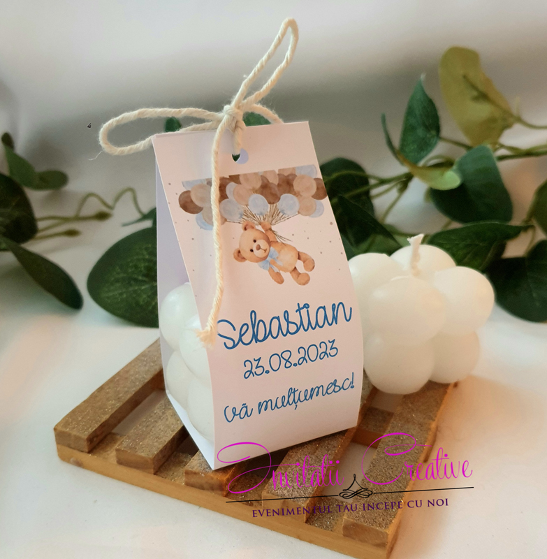 Marturie Botez Lumanare Bubble mica Ursulet Haios cu Baloane