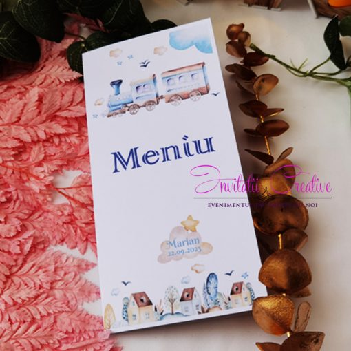 Meniu Botez Watercolor Tematica Calatorie cu Trenul