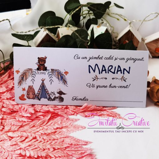 Plic de Bani Botez Tematica Boho cu Animalute Indieni