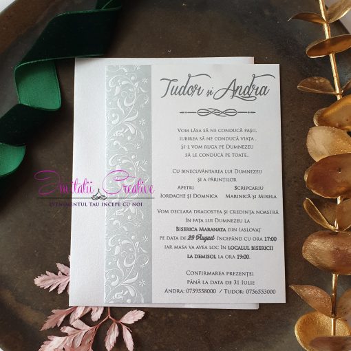 invitatie de nunta ieftina cu design argintiu