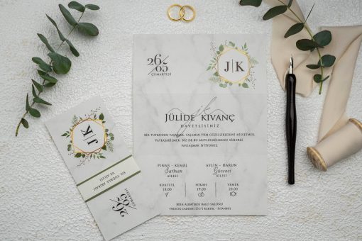 Invitatie de nunta cu frunze verzi 9209