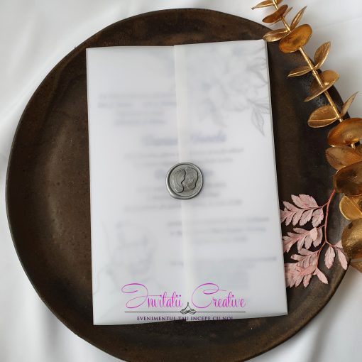 Alternative view of Invitatie Nuntez Sigiliu Motiv Grafic Floral Parinti si Bebe