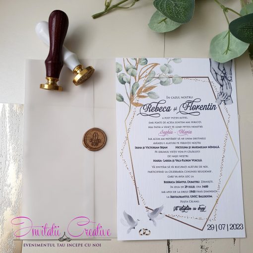 Invitatie Nuntez cu Pecete Eleganta Maini Parinti si Copilasi