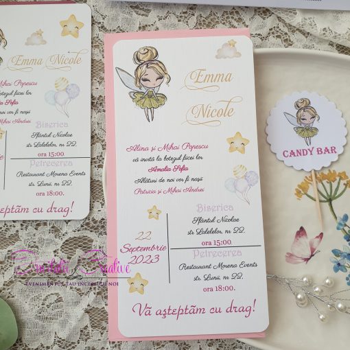Invitatie de Botez Zana Eleganta cu Fustita verde