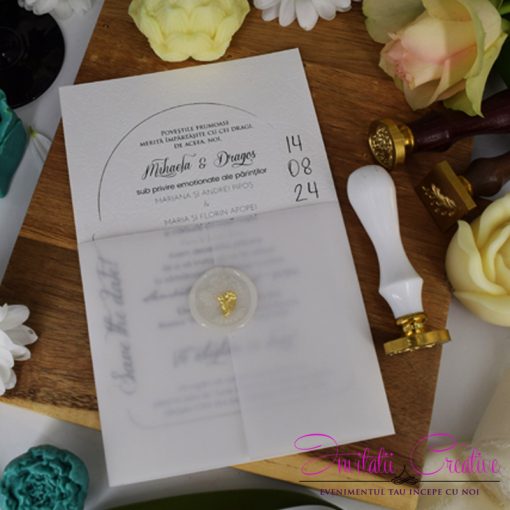 Invitatie de Nunta Eleganta Calc si Sigiliu cu Foita aurie