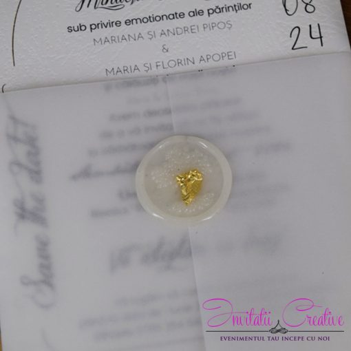 Alternative view of Invitatie de Nunta Eleganta Calc si Sigiliu cu Foita aurie