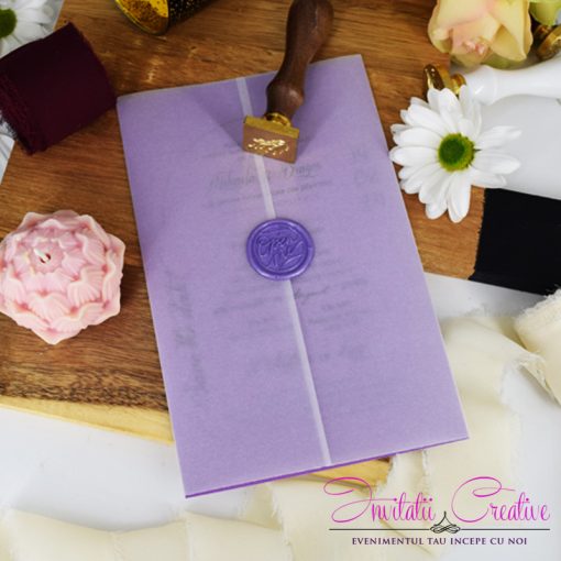 Invitatie de Nunta Mov Eleganta Calc si Sigiliu