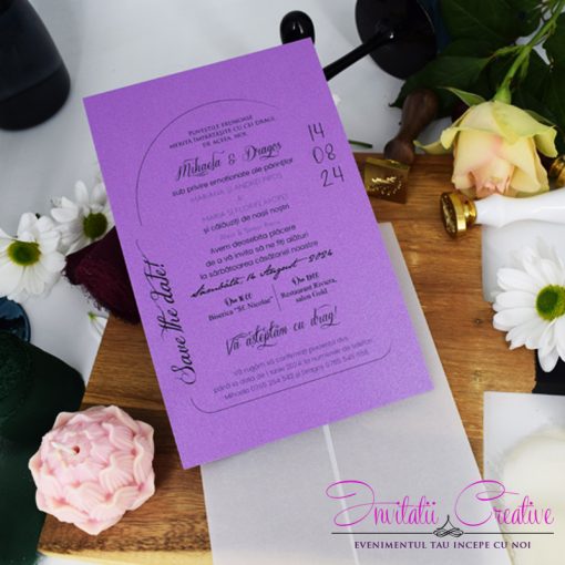 Alternative view of Invitatie de Nunta Mov Eleganta Calc si Sigiliu