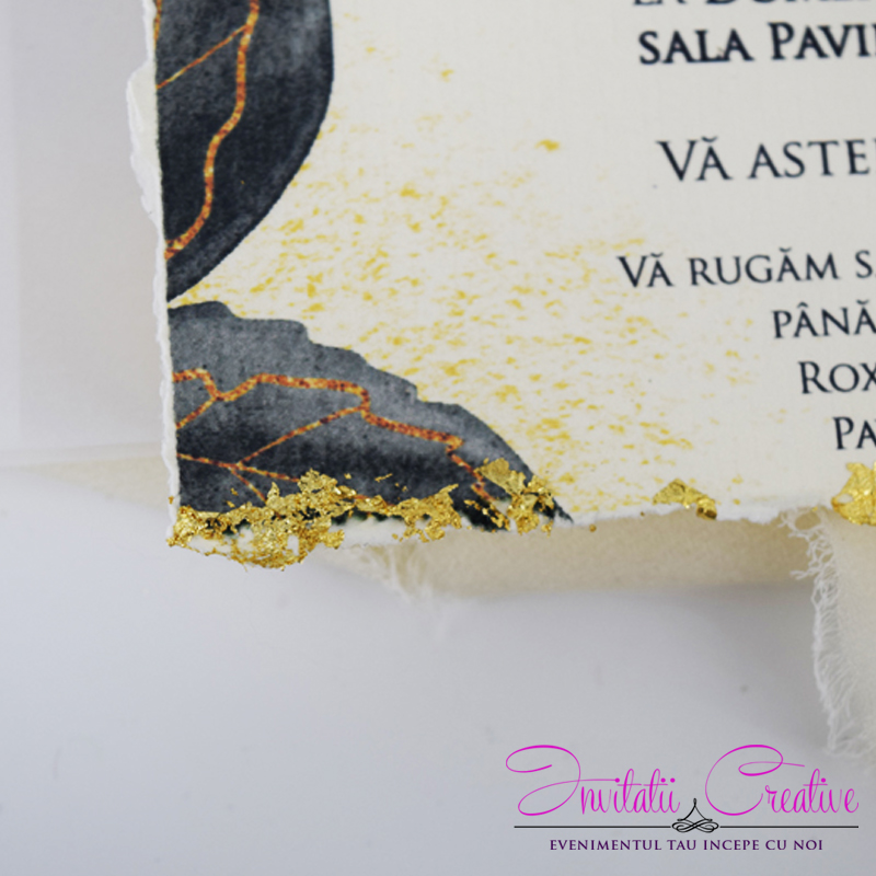 Invitatie de Nunta Vintage cu Sigiliu Design Frunze si Foita Aurie - imagine 3