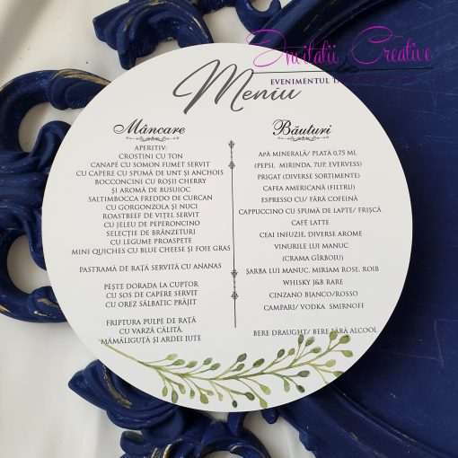 Meniu Nunta Rotund Crenguta Watercolor