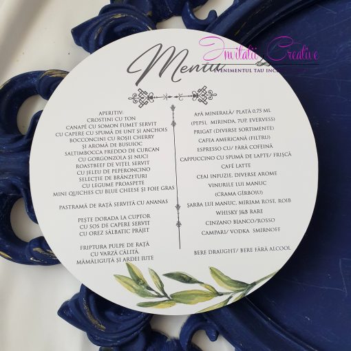 Meniu Nunta Rotund Design Simplu Crenguta Maslin