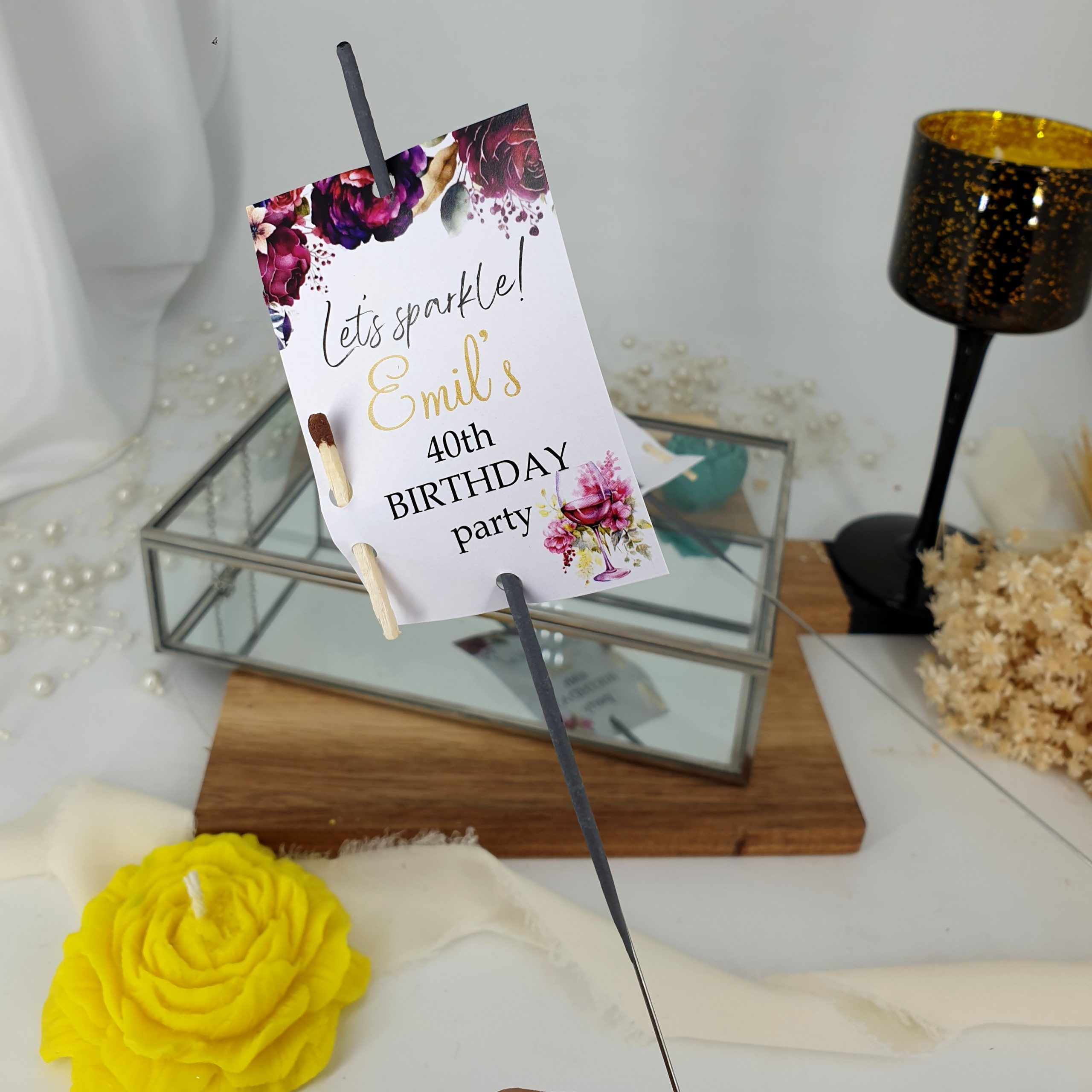 Artificii de Mana 28 cm Elegante Aniversare cu Motiv Floral Bordo - imagine 6