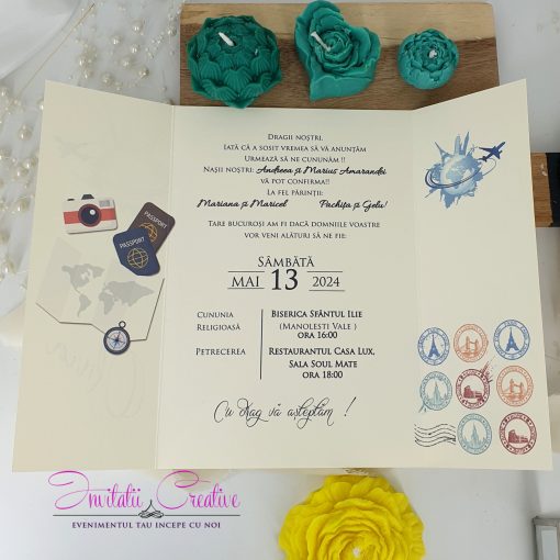 Alternative view of Invitatie Nunta Travel cu Sigiliu Avion in jurul Globului