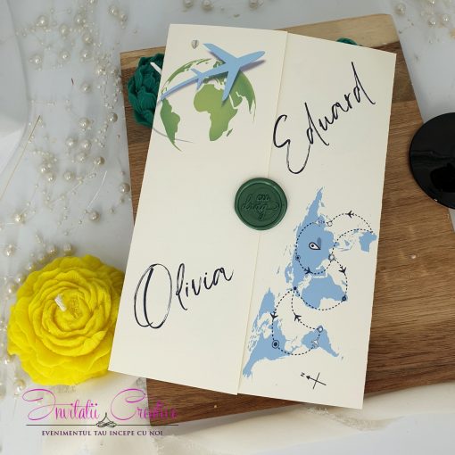 Invitatie Nunta Travel Sigiliu cu Avion si Harta