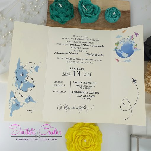 Alternative view of Invitatie Nunta Travel Sigiliu cu Avion si Harta