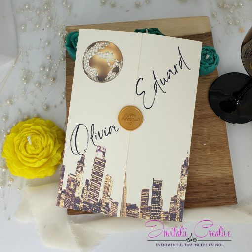 Invitatie Nunta Travel cu Sigiliu Design Obiective Turistice