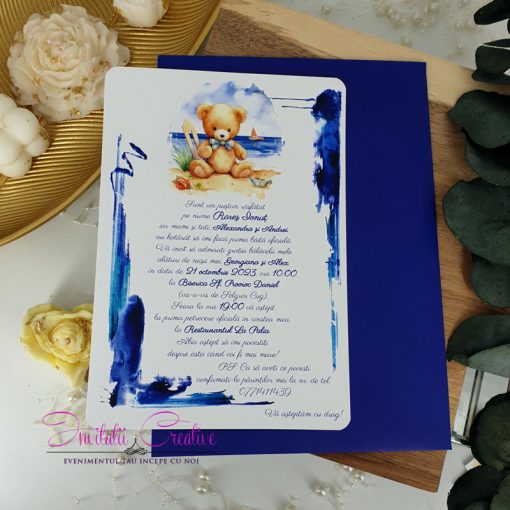 Invitatie de botez cu ursulet Teddy Bear