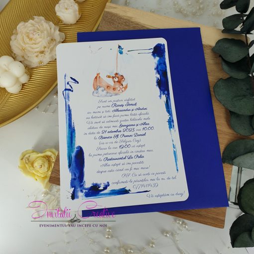 Invitatie de botez cu ursulet marinar