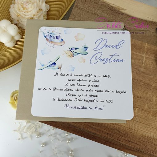 Invitatie de botez watercolor Fun in the sky