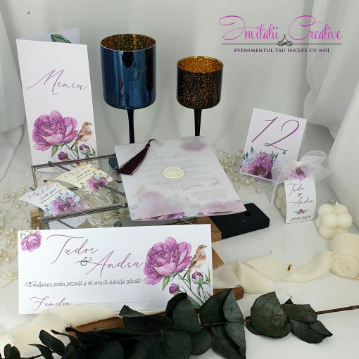 Alternative view of Invitatie Nunta Motiv Floral Bujori Calc Ciucuras si Sigiliu