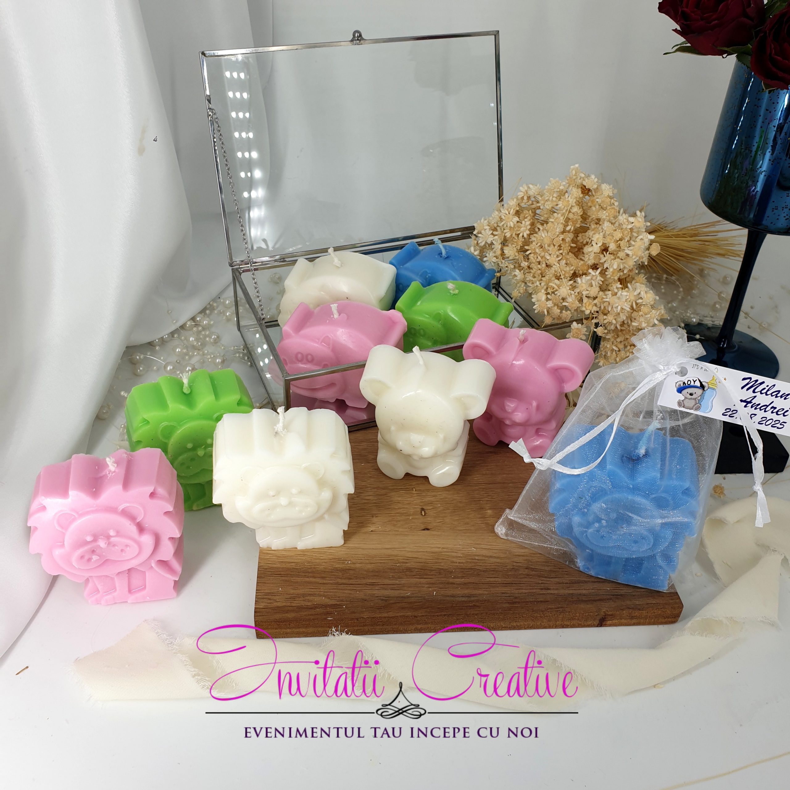 Marturie Botez Lumanare Parfumata Animalute Jungle in Saculet - imagine 3